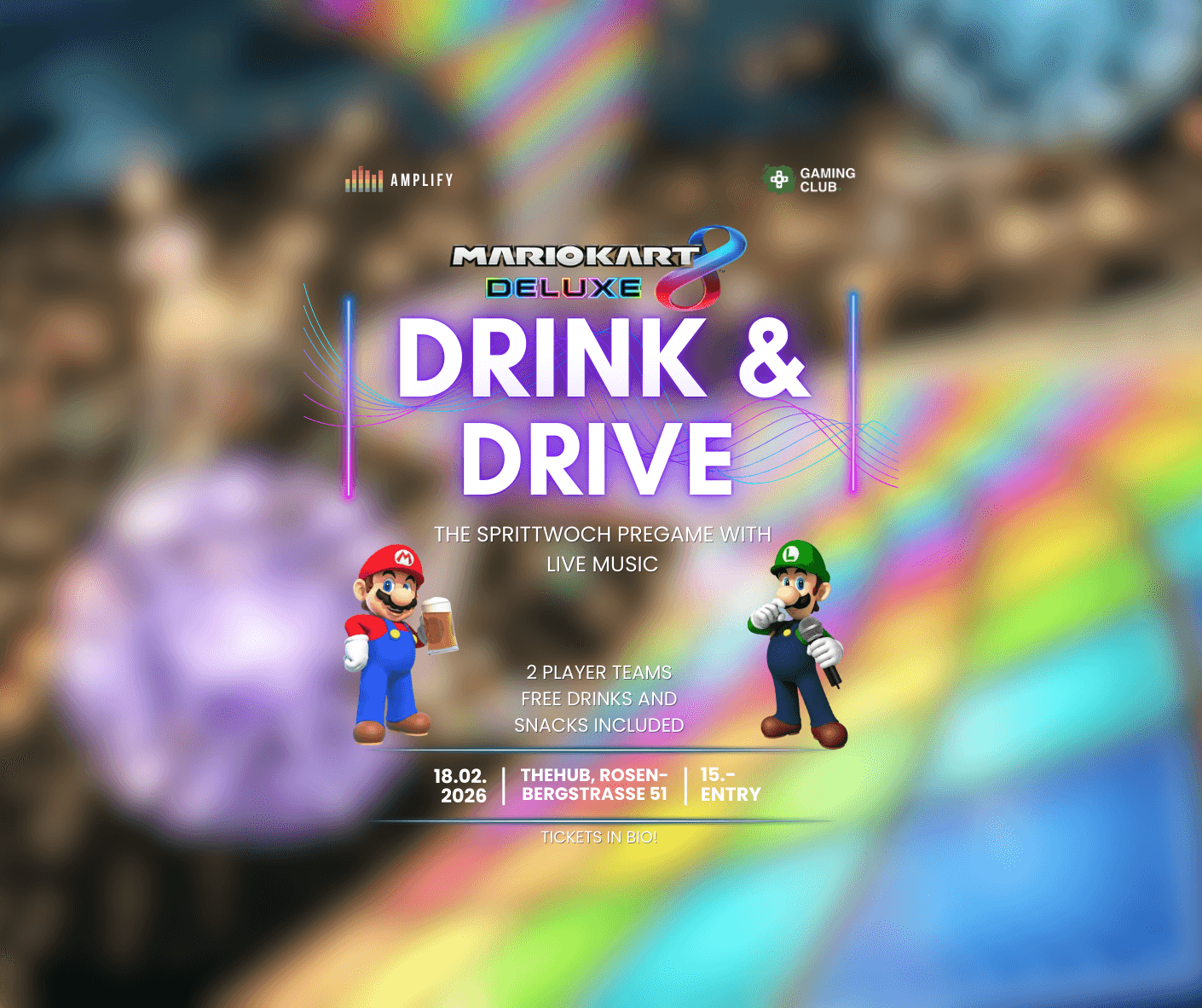 Mario Kart Drink & Drive Gaming Club x Amplify
